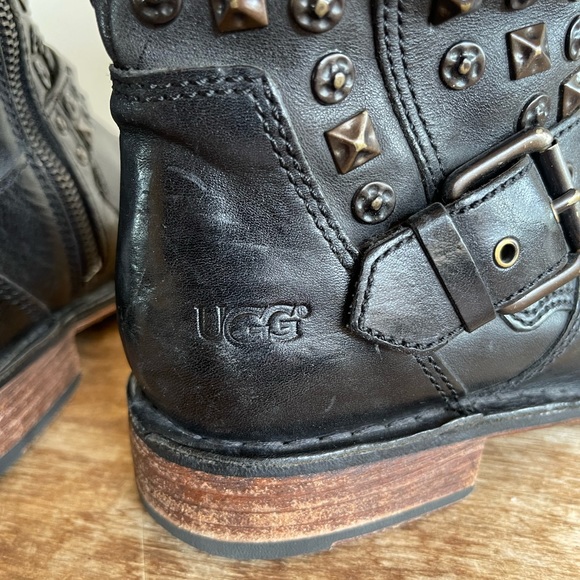 UGG Black Leather Studded Mid-Calf Boots Shearling Lined Innersole Woman's 7.5 - Picture 14 of 14